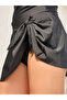 Black Skirted V Neck Swimsuit with Gold Trim Accent and Attached Brief - 3