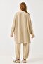 Women's Elastic Waist Draped Model Oversize Tracksuit Set Beige - 6