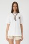 Cotton Relaxed Fit T-Shirt with Embroidery and Shawl Detail # 8364