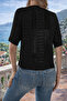 Women's Knitwear Cardigan Black Short Sleeve V-Neck Openwork Buttoned Soft Textured Casual Stylish - 3