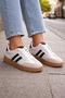 Women's Everyday Sneakers – Black Double Stripe, Tan Sole, Comfortable and Stylish Design - 2