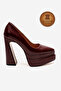 Genuine Leather Claret Red Leather Double Platform Special Design High Heeled Women's Shoes Rigelde