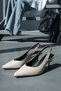 Vintage Beige Women's (3 cm Heeled) Pointed Toe Short Kitten Heel Shoes - 5