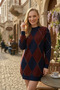 Women's Navy Blue Patterned Knitwear Dress