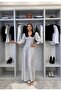 Women's White Polka Dot Maxi Dress with Decorative Buttons and Baby Collar - 2