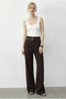 Women's Bitter Brown Double Belt Detailed Pocketed High Waist Palazzo Trousers 347 60286046 - 3