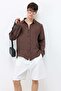 Textured Oversized Shirt Brown - 8
