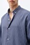 Striped Muslin Fabric Oversize Shirt Indigo - 6