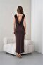 Women's Brown Backless Chain Detailed Midi Length Evening Dress Nbs9387 - 2