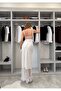 Women's White Satin Strap Maxi Dress with Lace on the Chest and Skirt - 3