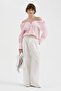 Women's Collared Shirt with Tulle and Stone Detailing - 4
