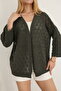 V-Neck Half Capri Sleeves Openwork Hollowed Out Geometric Honeycomb Pattern Spring Summer Knitwear Cardigan - 7