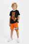 Skate Print Detailed Summer Round Neck Boys' Top and Bottom Set - 2