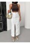 Women's White High Waist Slit Long Denim Skirt - 3