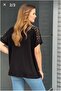 Women's Black Plus Size V-Neck Lycra Blouse with Shoulder and Pocket Lacings - 3