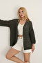 V-Neck Half Capri Sleeves Openwork Hollowed Out Geometric Honeycomb Pattern Spring Summer Knitwear Cardigan - 3
