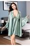 Women's Aqua Green Satin Lace Nightgown and Robe 2-Piece Set - Stylish & Comfortable Design