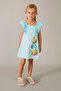 Girl's Ruffled Cotton Dress - Blue - 4