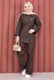 Double-Breasted Collar Gold Buttoned Double Denim Suit Brown - 3