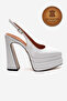 Genuine Leather Women's White Skin Open Back Pointed Toe Double Platform High Heeled Shoes Medelode
