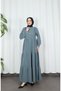 Lace Detailed Buttoned Layered Hijab Dress Petrol Hnt8596 - 2