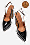 Genuine Leather Women's Black Patent Leather Open Back Pointed Toe Double Platform High Heeled Shoes Medelode - 5