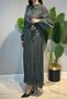 Waist-Tied, Latik Detailed Sleeves Nile Dress 747 Green - 4