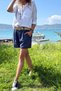 Italian Navy Blue Pocketed Belted Linen Double-Leg Woven Shorts 38 58 - 3