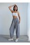 Women's Gray Striped Linen Look Balloon Pants - 6