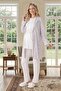New Season Ecru Summer Shawl Collar Patterned Short Sleeve Maternity Dressing Gown Pajama Set with Breastfeeding Feature
