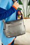 Women's Washed Leather Quality Soft Leather Shoulder and Crossbody Bag Gray - 3