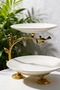 Gold Bird Detailed 2-Tier Porcelain Serving Plate, Decorative Kura Piped K & Serving Stand