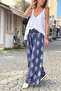 Italian Navy Blue Ethnic Pattern Soft Textured Elastic Waist Wide Leg Loose Woven Trousers 100 64 - 3