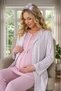 New Season Powder Summer Shawl Collar Striped Breastfeeding Short Sleeve Maternity Dressing Gown Pajama Set