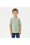 Toddler Boys Light Green Mandarin Collar Linen blended Shirt – Roll‑Up Sleeves
