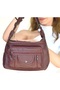 Women's Washed Leather Stylish Quality Shoulder and Crossbody Bag Burgundy - 2