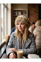Faux Fur Women's Hat Furry Plush Snow Hat Beanie Ash Black Fuzzy