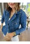 Women's High-End Jeans Jacket with Pocket Details and Drawed Waist