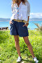 Italian Navy Blue Pocketed Belted Linen Double-Leg Woven Shorts 38 58 - 5