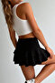 Women's Black High Waist Belted Gathered Layered Ruffle Lined Stretchy Mini Shorts Skirt - 8