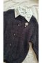 Girl's Cardigan Shirt Jean Pants 3-Piece Set with Brooch Detail - 4