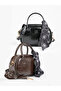 Wrinkled Textured Black/Wrinkled Textured Brown Shk289 Set Faux Leather 2-Piece Hand and Shoulder Bag Set