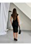 High Neck Side Ruched Dress - Black - 4