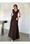 V-Neck Corset Detailed Dress - Brown