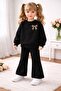 Girl's Leopard Bow Print Sweatshirt & Flared Sweatpants Set - 2