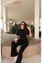 Women's Top and Bottom Set Back Tie Crop Blouse Wide Leg Pants Comfortable Fabric Two Piece Set - 3