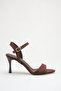 Brown Satin Single Strap Heeled Women's Sandals - 5