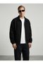 Men's Black Cotton Gabardine Fabric Classic Collar Jacket with Elastic Waist and Sleeves and Zipper Closure - 3