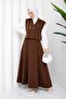 Brown Skirt Blouse and Vest Three-Piece Islamic Dress Dpft007 - 2