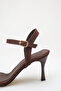 Brown Satin Single Strap Heeled Women's Sandals - 6